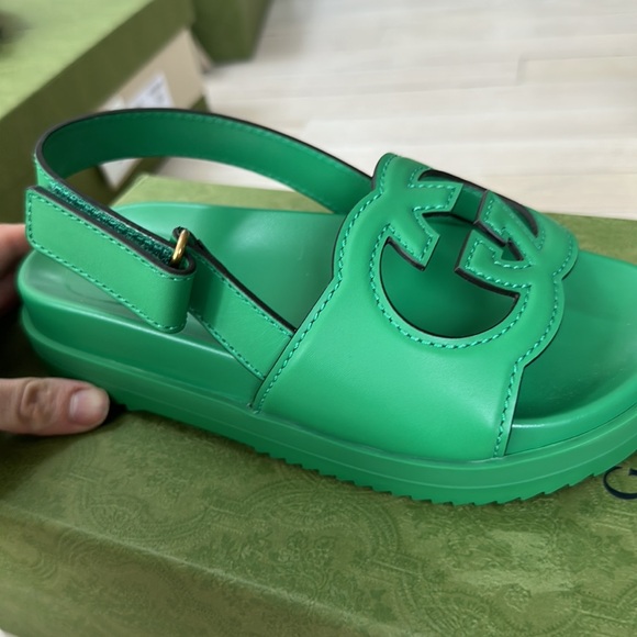 Gucci Leather Cut Out Sandal Green Cosmos 36 - Picture 2 of 4